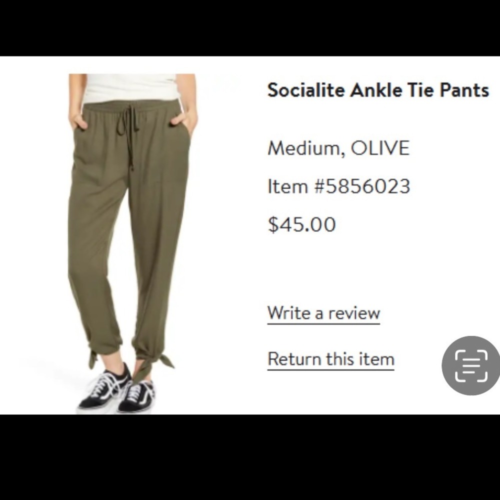 Socialite Olive Green Ankle Tie Drawstring Waist Casual Pants Womens size medium